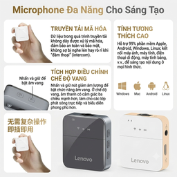Mic thu âm không dây hãng LENOVO MC550 2TX + 1RX, kết nối điện thoại, máy ảnh,…