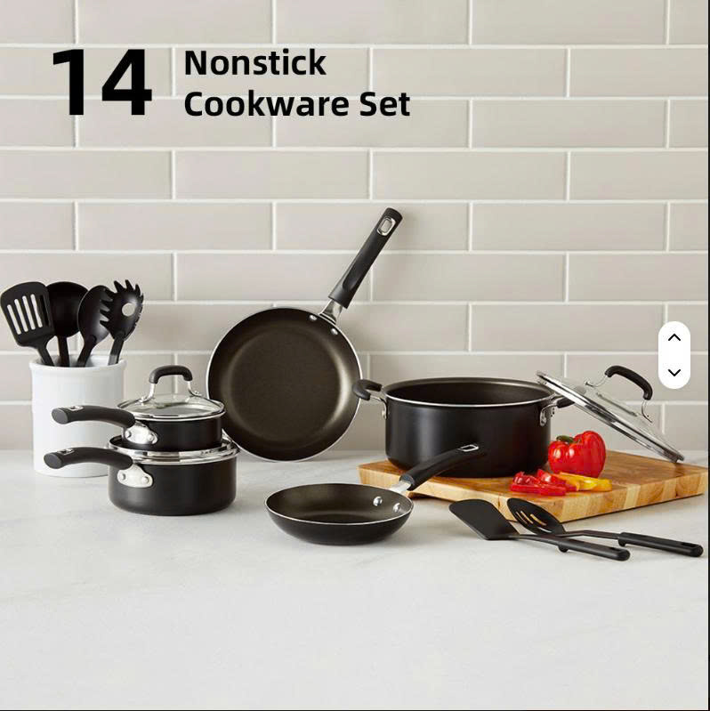 Bộ nồi chảo 14 món Aluminum Nonstick hãng Real Living, dùng được bếp từ, lò nướng, máy rửa bát - Ảnh 3