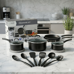 Bộ nồi chảo 14 món hãng Real Living, lò nướng, máy rửa bát ( ko dùng được bếp từ)