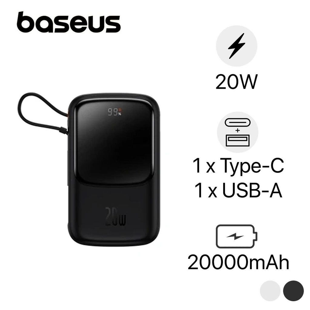 Pin dự phòng 20.000mAh Baseus Qpow sạc nhanh - liền cáp Type C 22.5W và Lightning 20W (Túi) - Ảnh 5
