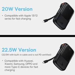 Pin dự phòng 20.000mAh Baseus Qpow sạc nhanh - liền cáp Type C 22.5W và Lightn…