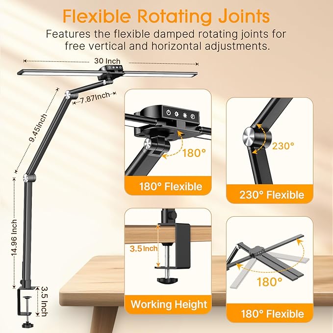 Đèn bàn LED Syrinx -  JW5512 kẹp thành bàn, đèn bàn hai đầu công tắc cảm biến, hàng Amazon - Ảnh 5