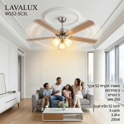 Quạt trần đèn 5 cánh LAVALUX, cỡ lớn 52”, 3 bóng đèn
