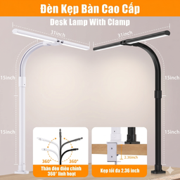 Đèn đọc sách TD01, đèn bàn hai đầu ( Hàng Amazon ) MÀU TRẮNG