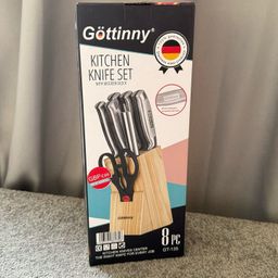 Bộ dao bếp 8 món hãng GÖTTINNY, kèm đế dao bằng gỗ