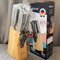 Bộ dao bếp 8 món hãng GÖTTINNY, kèm đế dao bằng gỗ