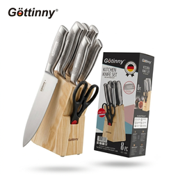 Bộ dao bếp 8 món hãng GÖTTINNY, kèm đế dao bằng gỗ