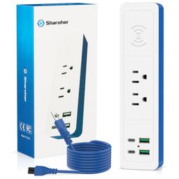 Ổ điện đa năng Sharoher ( Amazon Mỹ ) 2 cổng AC 220v + 2 cổng C sạc 20W+ 2 USB…