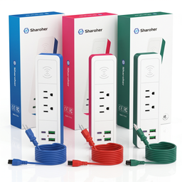 Ổ điện đa năng Sharoher ( Amazon Mỹ ) 2 cổng AC 220v + 2 cổng C sạc 20W+ 2 USB A + sạc ko dây