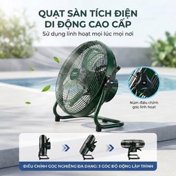 Quạt Sàn Tích Điện EDKM, lồng kim loại, 12 tốc độ gió, pin 4500mAh