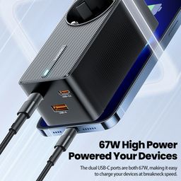Bộ sạc nhanh 67W Toocki, 2 cổng C + 1 USB + 1 AC 220V, công suất 2500W
