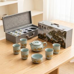 {Order giao 5/5} Bộ Ấm Chén Trà Gốm Men Rạn “Giang Sơn Như Họa”