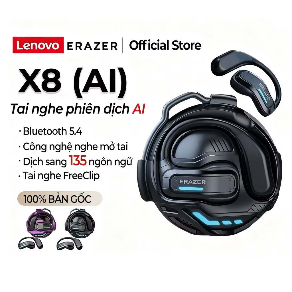 Lenovo ERAZER X8 Tai nghe dịch thuật AI, độ trễ thấp, Bluetooth 5.4