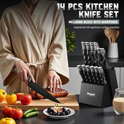 Bộ dao bếp 12 chiếc hãng HUUSK ( hàng Amazon Mỹ ) - ko gồm kéo & đế cắm dao