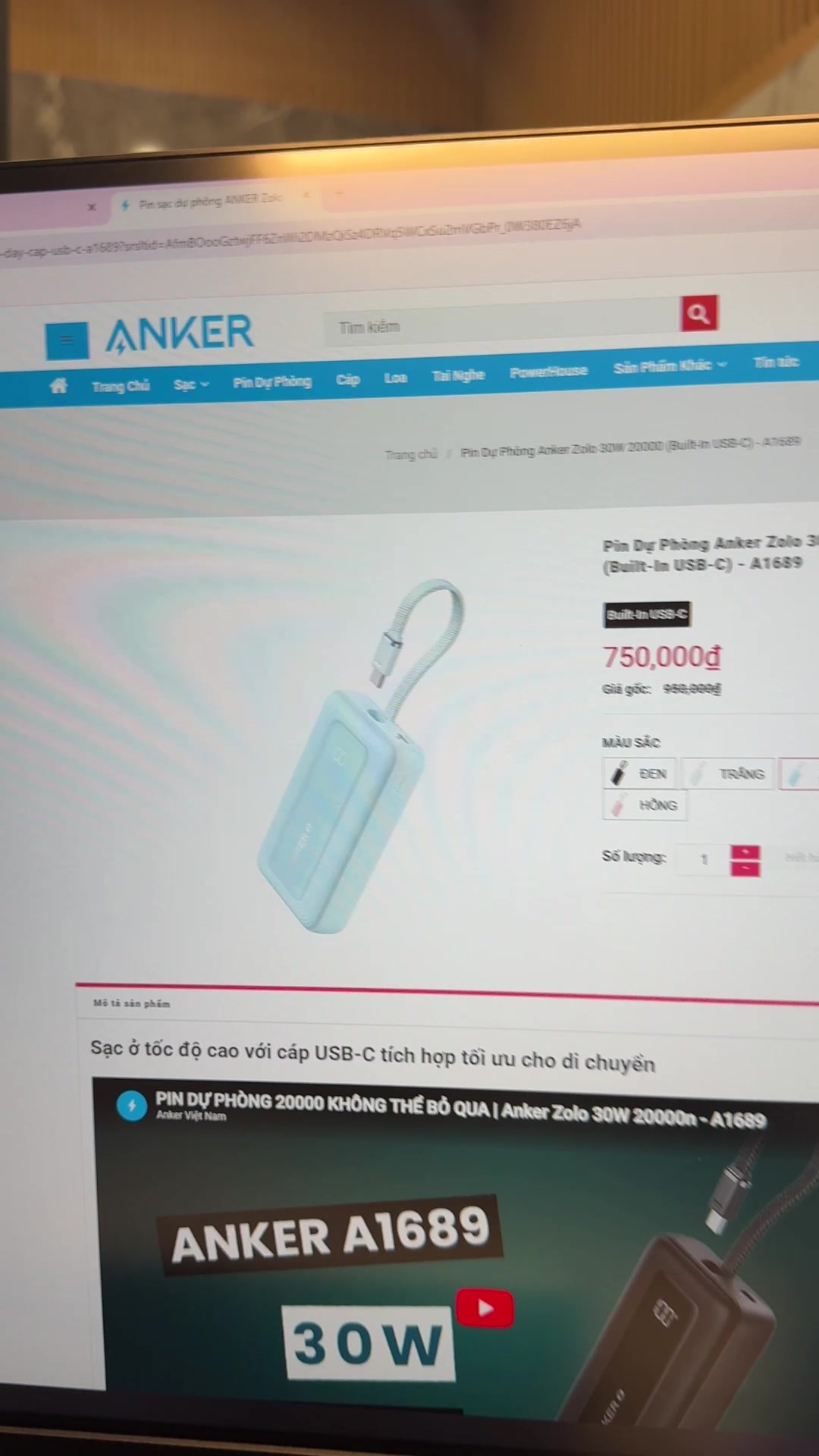 Pin dự phòng 20.000mAh sạc nhanh 30W ko hộp ( nhà máy Anker ) thực tế Pin dự phòng 20.000mAh sạc nhanh 30W ko hộp ( nhà máy Anker ) - Góc chụp chi tiết thực tế 6