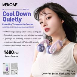 Quạt đeo cổ WEKOME WT-F26, siêu nhẹ, 5 tốc độ, gió 360 độ, gọng hợp kim