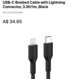 Cáp sạc nhanh iPhone dây dù Belkin C to L, có MFI, độ dài 1M ( ko hộp )
