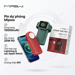 Pin dự phòng MiPOW Power Tube Pro 10000mAh, Liền cáp Lightning có MFI, sạc nha…