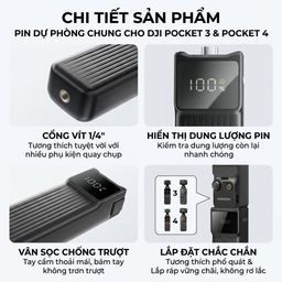Tay cầm Pin Di Động 10.000mAh NOHON cho DJI Pocket 3 & Pocket 4, sạc nhanh 22.5w