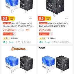 Củ sạc nhanh 40W WEKOME WP-U14, 2 cổng C, công nghệ GaN ( ko hộp )