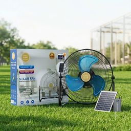 Quạt sàn tích điện CHILL HOME, pin 4800mAh, kèm panel NLMT, lồng & cánh kim loại