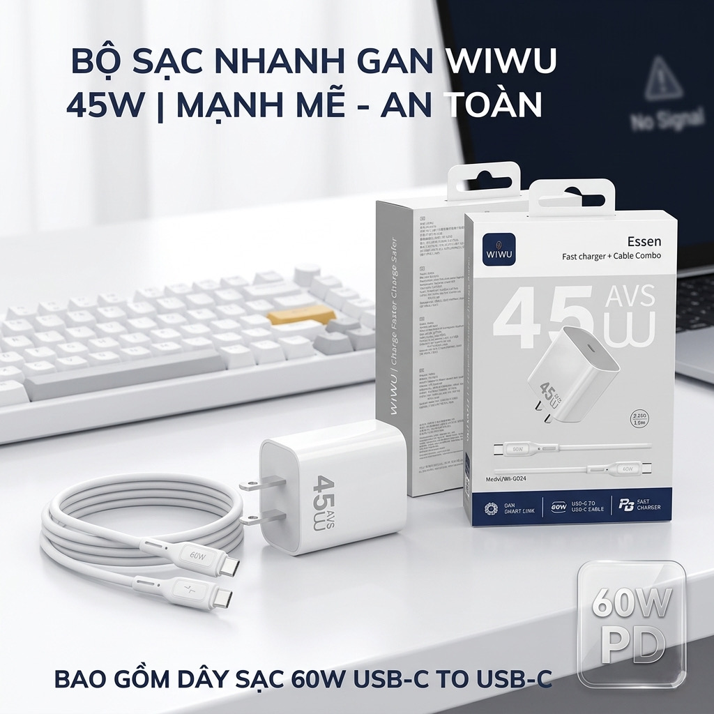 Combo củ sạc + cáp 45w WIWU ESSEN Wi-G024 (kèm cáp C to C)