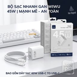 Combo củ sạc + cáp 45w WIWU ESSEN Wi-G024 (kèm cáp C to C 60w) có chứng chỉ CCC