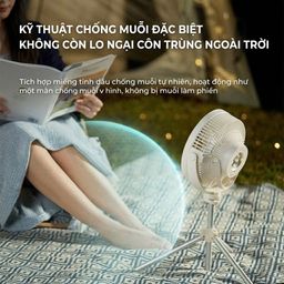 Quạt tích điện URINGO, chống muỗi, có đèn,Pin 10000mAh sạc được điện thoại