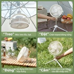 Quạt tích điện URINGO, chống muỗi, có đèn,Pin 10000mAh sạc được điện thoại