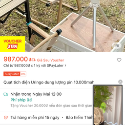 Quạt tích điện URINGO, chống muỗi, có đèn,Pin 10000mAh sạc được điện thoại