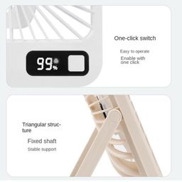 Quạt mini 5 cánh để bàn, có chân dựng, ko tích điện, cắm Pin dự phòng sử dụng.