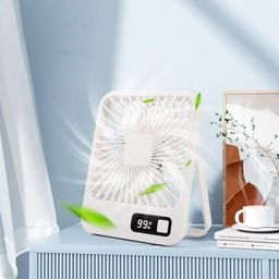 Quạt mini 5 cánh để bàn, có chân dựng, ko tích điện, cắm Pin dự phòng sử dụng.