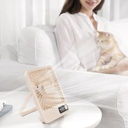 Quạt mini 5 cánh để bàn, có chân dựng, ko tích điện, cắm Pin dự phòng sử dụng.