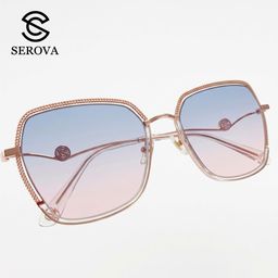 Kính râm cao cấp dành cho Nữ, chính hãng SEROVA SS9065 - C07, gọng mạ vàng,