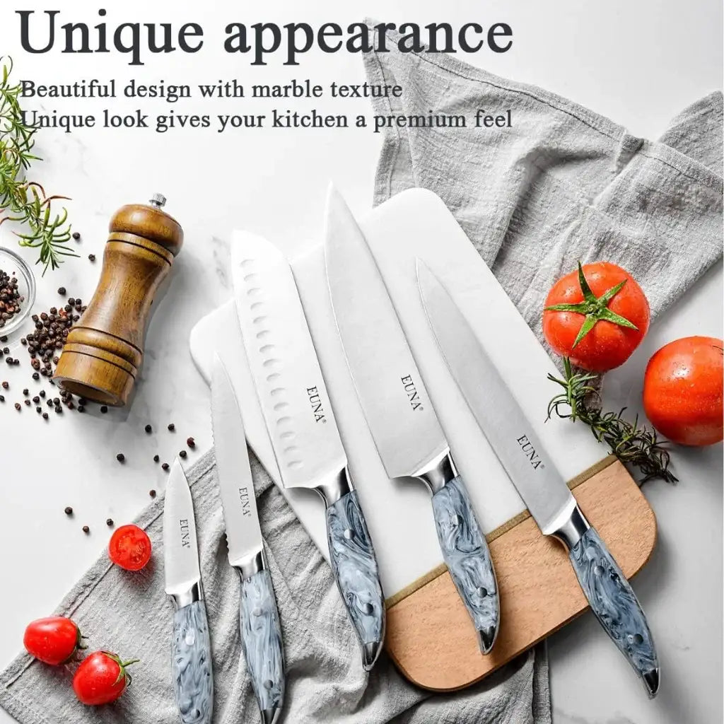 Bộ Dao Nhà Bếp Cao Cấp EUNA 5 Món - Thép Không Gỉ Chống Dính Kháng Khuẩn Đa Năng ( hàng Amazon )