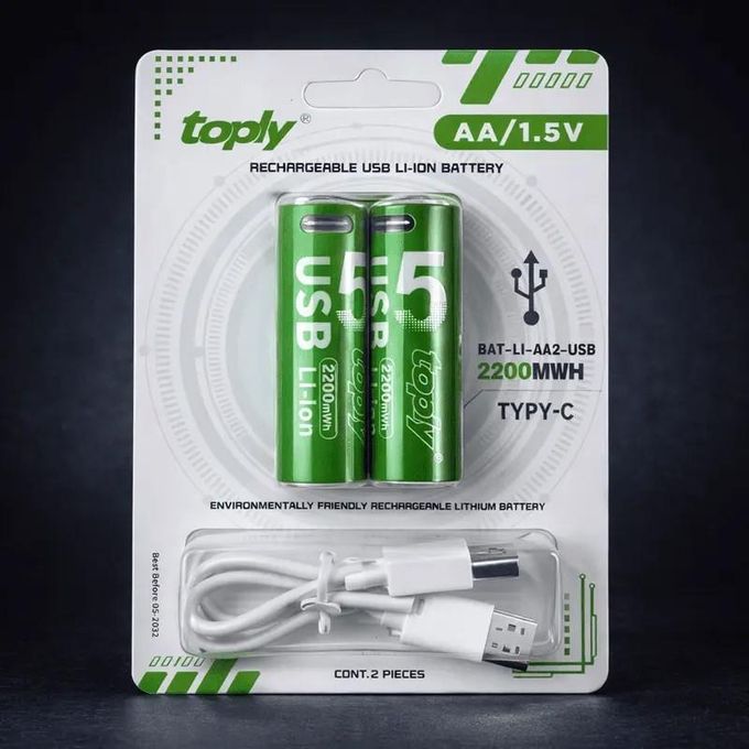 {Order giao 20/6} Vỉ 2 viên Pin sạc AA / AAA hãng TOPLY dung lượng cao, có cổng sạc Type-C trực tiếp
