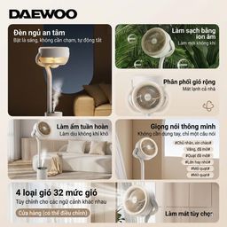 Quạt cây DAEWOO, phun sương, tạo ion âm,tích hợp đèn ngủ XF28 (HỘP XẤU)