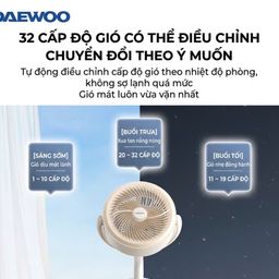 Quạt cây DAEWOO, phun sương, tạo ion âm,tích hợp đèn ngủ XF28 (HỘP XẤU)