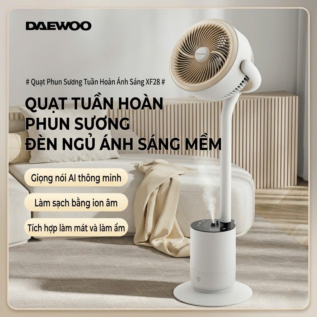Quạt cây DAEWOO, phun sương, tạo ion âm,tích hợp đèn ngủ