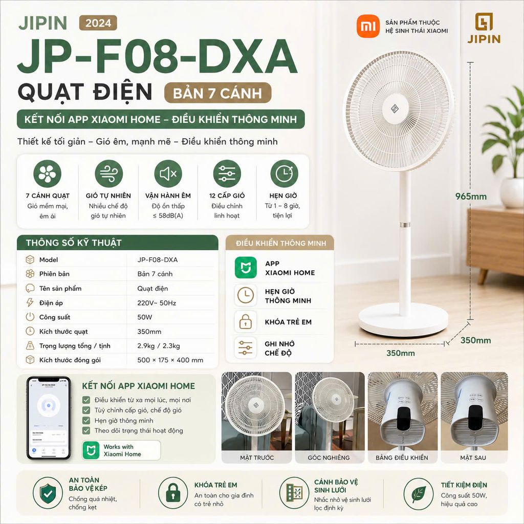 Quạt cây thông minh thiết kế 7 cánh Xiaomi Jipin JP - F08 - DXA 