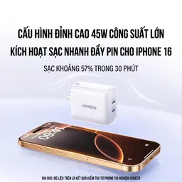 Củ sạc nhanh 45W UGREEN 2 cổng USB-C GaN / X338 (không hộp)