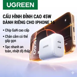 Củ sạc nhanh 45W UGREEN 2 cổng USB-C GaN / X338 (không hộp)