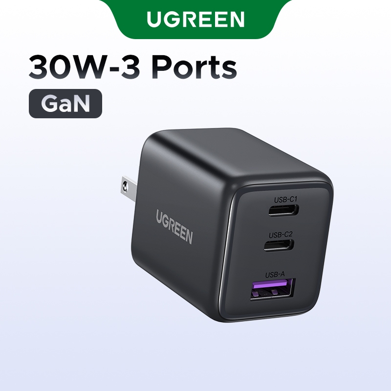 Củ sạc nhanh UGREEN Gan 30W 3 cổng ( 2 USB-C / 1 USB-A)