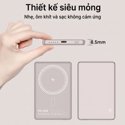 Pin dự phòng siêu mỏng 5000mAh sạc không dây Magsage vỏ kim loại (ko hộp)