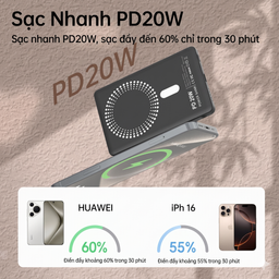 Pin dự phòng siêu mỏng 5000mAh sạc không dây Magsage vỏ kim loại (ko hộp)