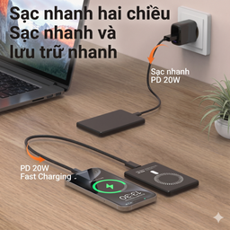 Pin dự phòng siêu mỏng 5000mAh sạc không dây Magsage vỏ kim loại (ko hộp)