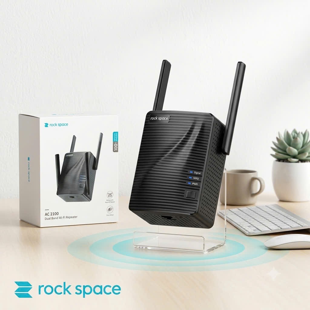 {Order giao 28/7} Bộ kích sóng wifi Rock space AC2100 Dual Band Wi-Fi Repeater, 2 băng tần