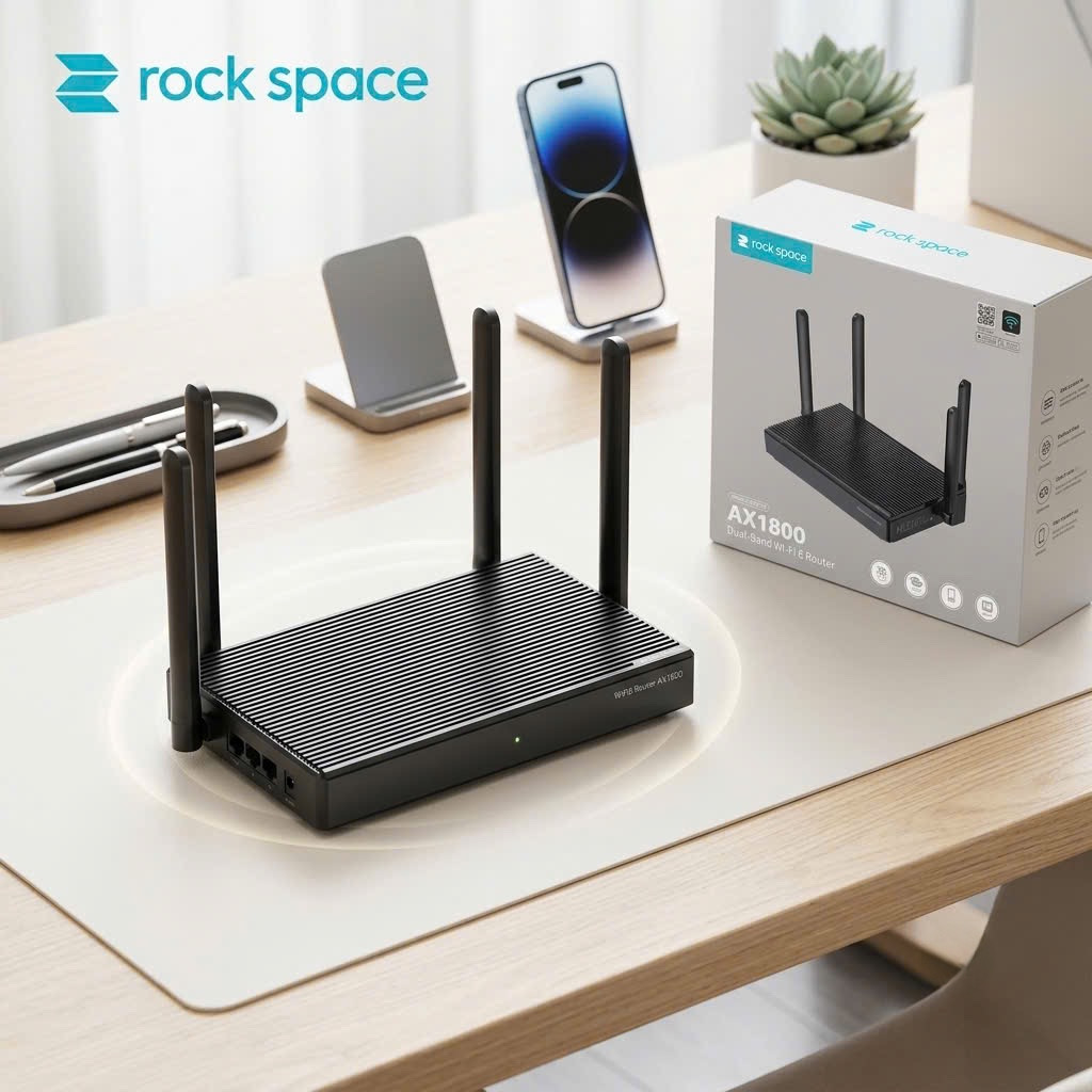  {Order giao 28/7} Modem / Router WiFi 6 Rock Space AX1800 Chính Hãng, 4 ăng ten, chuẩn WIFI 6