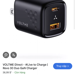 Củ Sạc Nhanh 30W VOLTME Revo 30 Duo GaN III (USB-C + USB-A) – Sạc Nhanh PD3.0/…