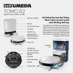 Robot hút bụi lau nhà thông minh UMEDA TOMO R2, tự đổ rác (bản quốc tế)